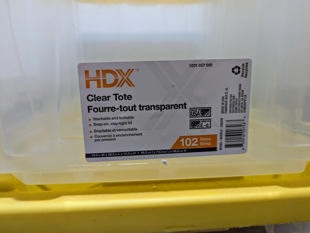 HDX Clear Tote 102 Litres storage container