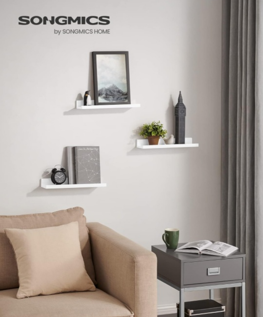 SONGMICS White Floating Shelves Set of 3 - photo 3