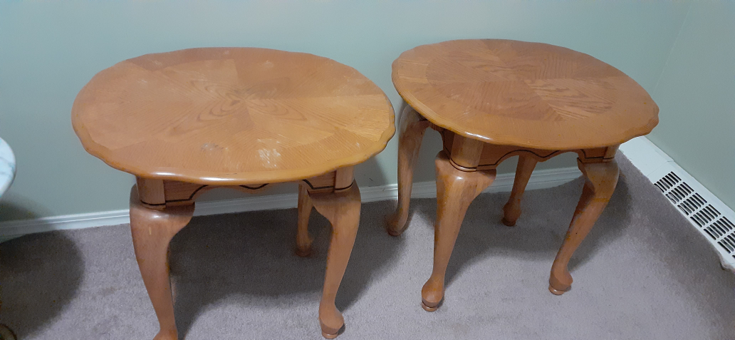 Two Antique French Provincial Solid Wood End Tables