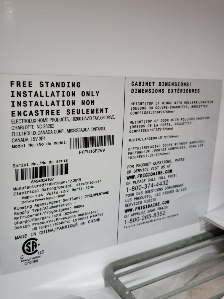 Upright Freezer,  Fridgidaire Brand - photo 3