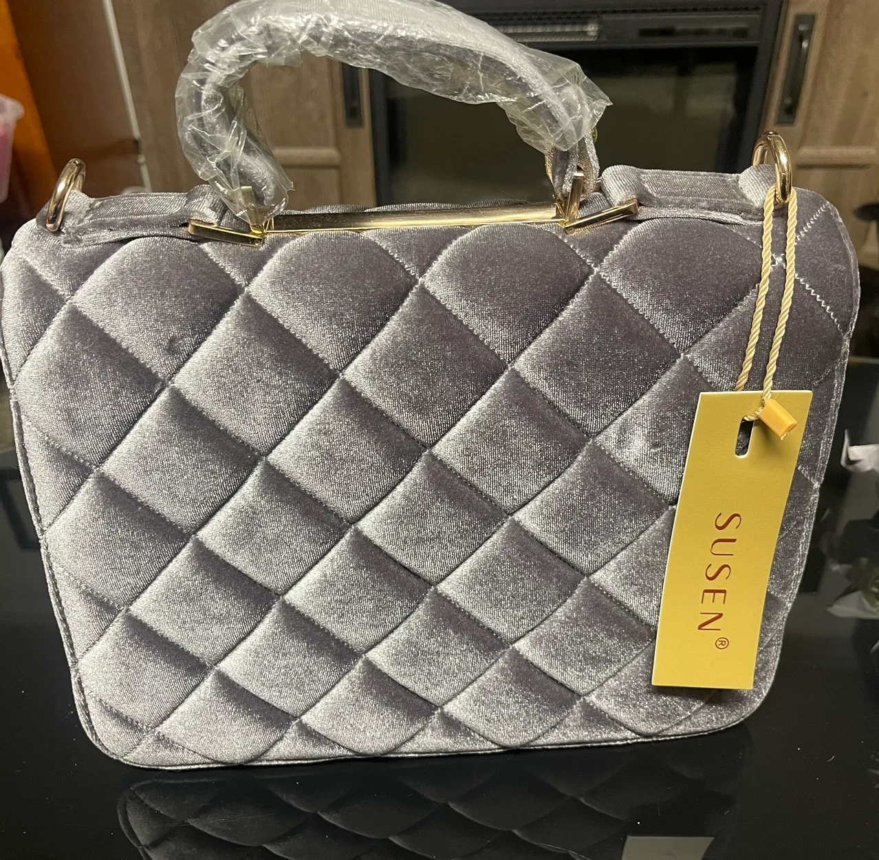 (NEW) Grey Velvet Chain Strap Purse image indicator(2)