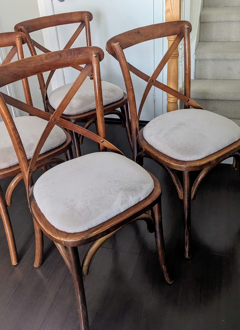 Set Of 4 Solid Wood Fabric Seat Chairs