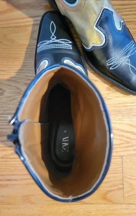 Zara Green Gold Cowboy Boots, size 7.5 US image indicator(5)