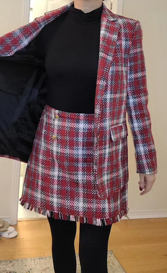 Stradivarius Red Plaid Blazer and Skirt Set image indicator(2)