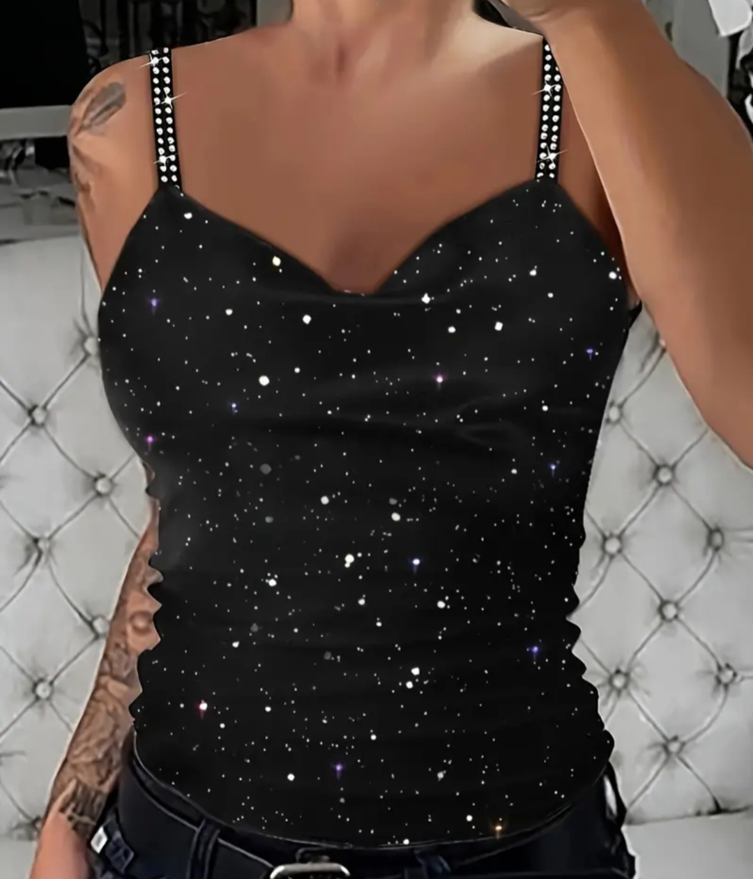 Brand New Black Top with Rhinestones