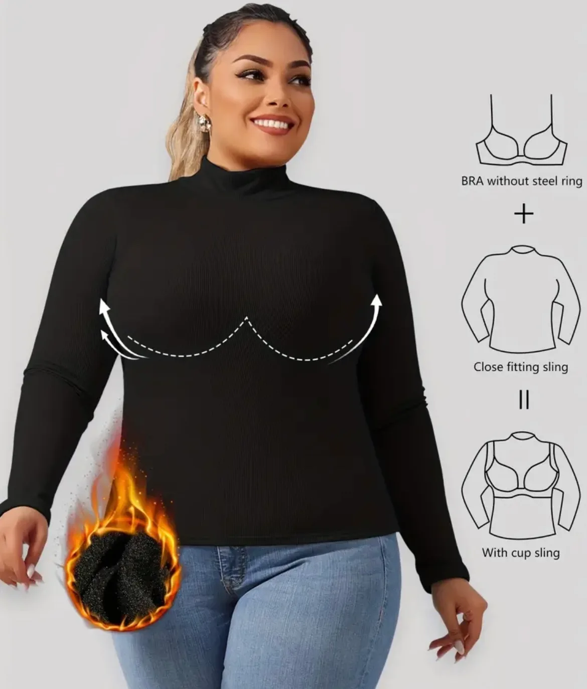 Size 18 turtleneck black warm fleece long sleeve top image indicator(5)