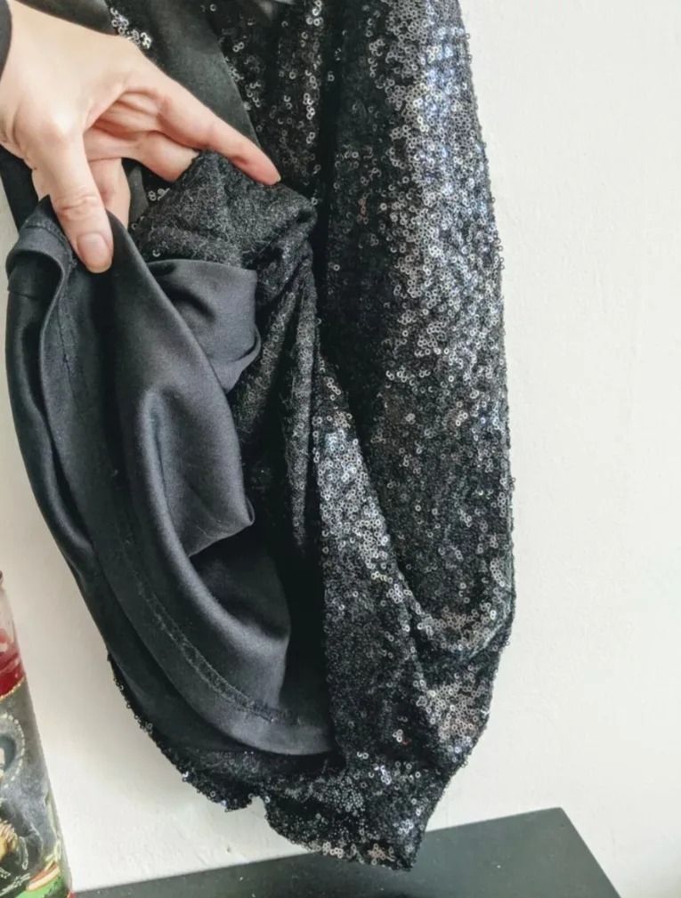 Black Sequin Dress with Satin Tie image indicator(3)