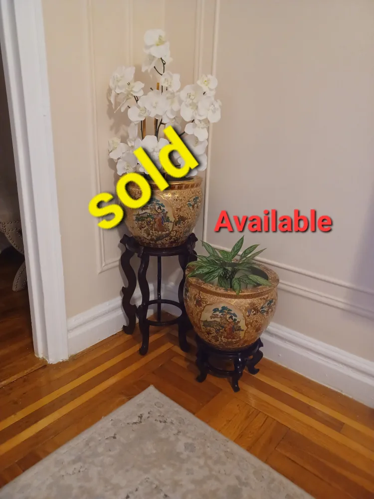 🪴Antique Satsuma LARGE Porcelain Planter Fishbowl w/ stands  🪴 image indicator(2)