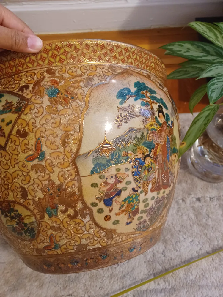 🪴Antique Satsuma LARGE Porcelain Planter Fishbowl w/ stands  🪴 image indicator(4)