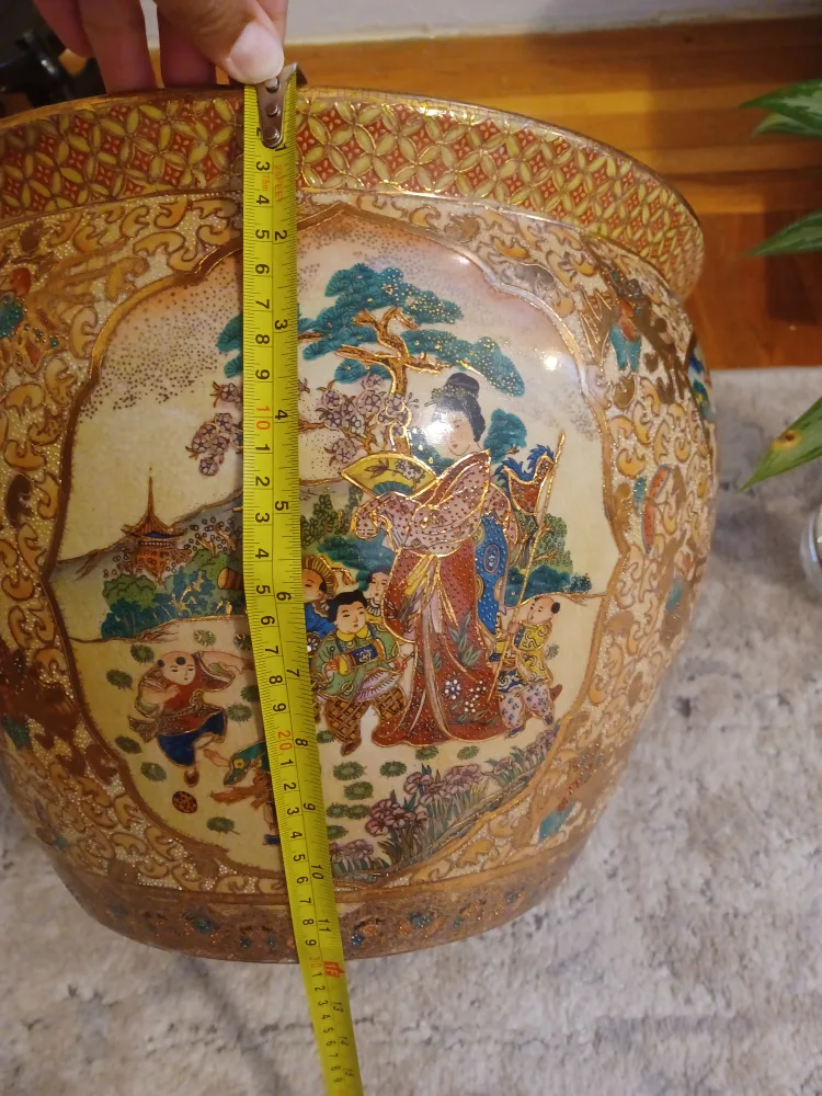 🪴Antique Satsuma LARGE Porcelain Planter Fishbowl w/ stands  🪴 image indicator(5)