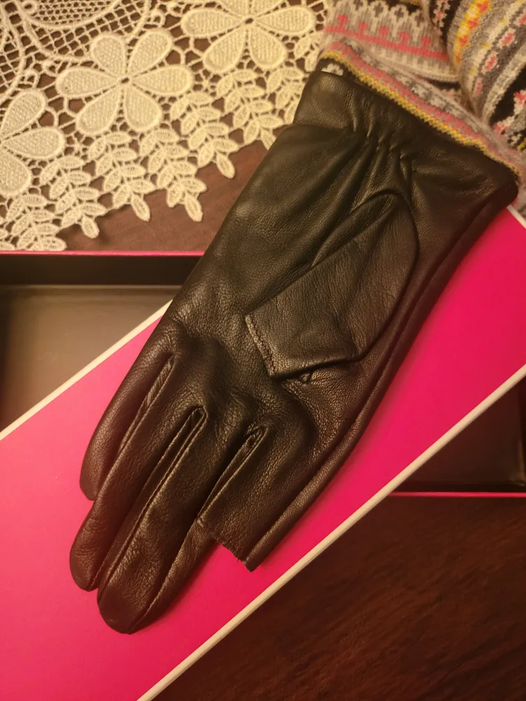 Juicy Couture Black Leather Gloves with Knitted Cuffs image indicator(2)