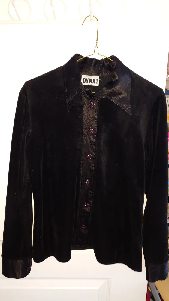 Women's Turquoise Cardigan Sweater & Black Velvet Shirt image indicator(3)