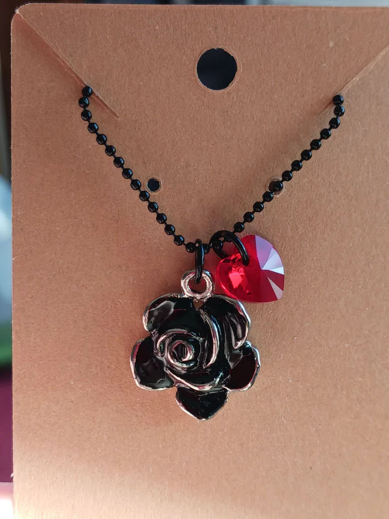 Black Rose Necklace with Red Crystal thumbnail