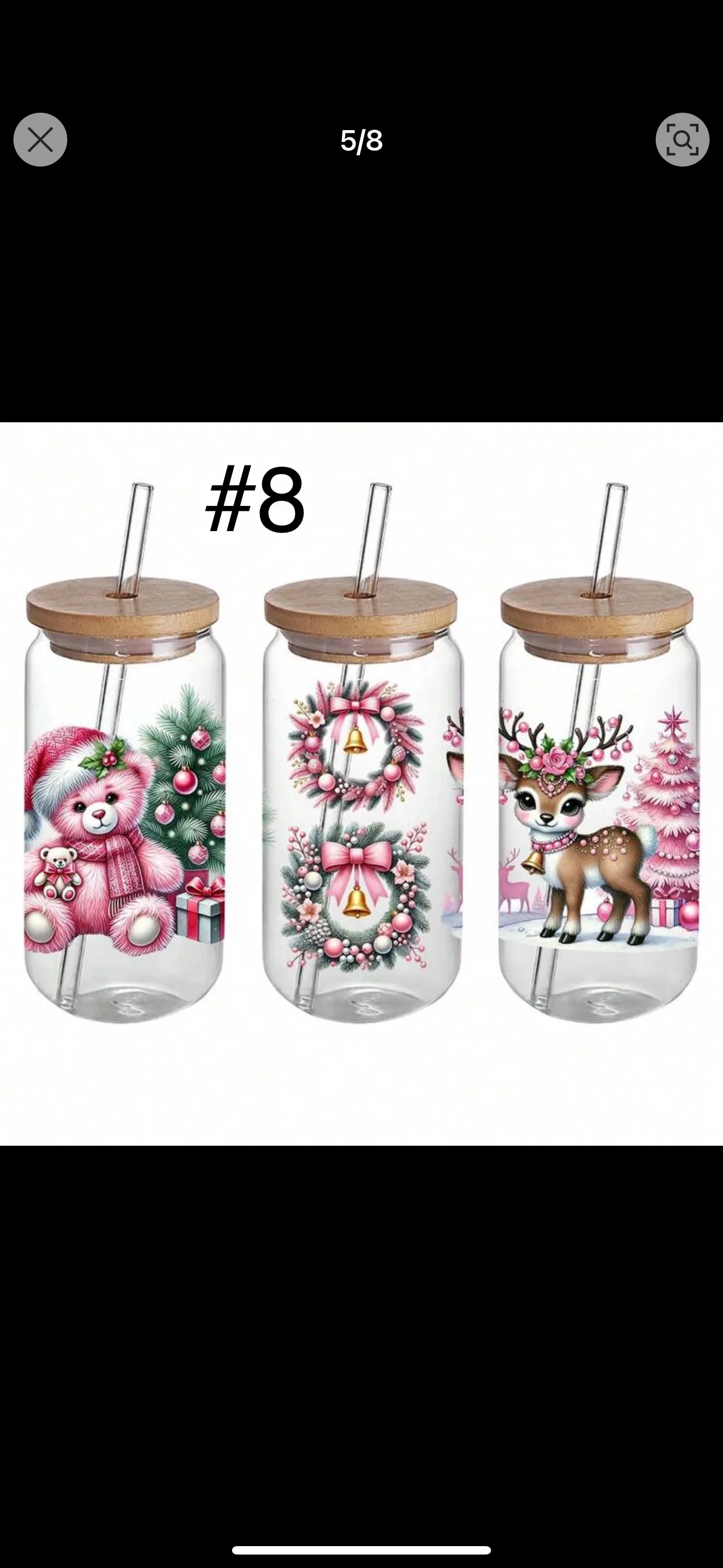 Christmas Themed Glass Tumblers with Straw and Bamboo Lid image indicator(5)