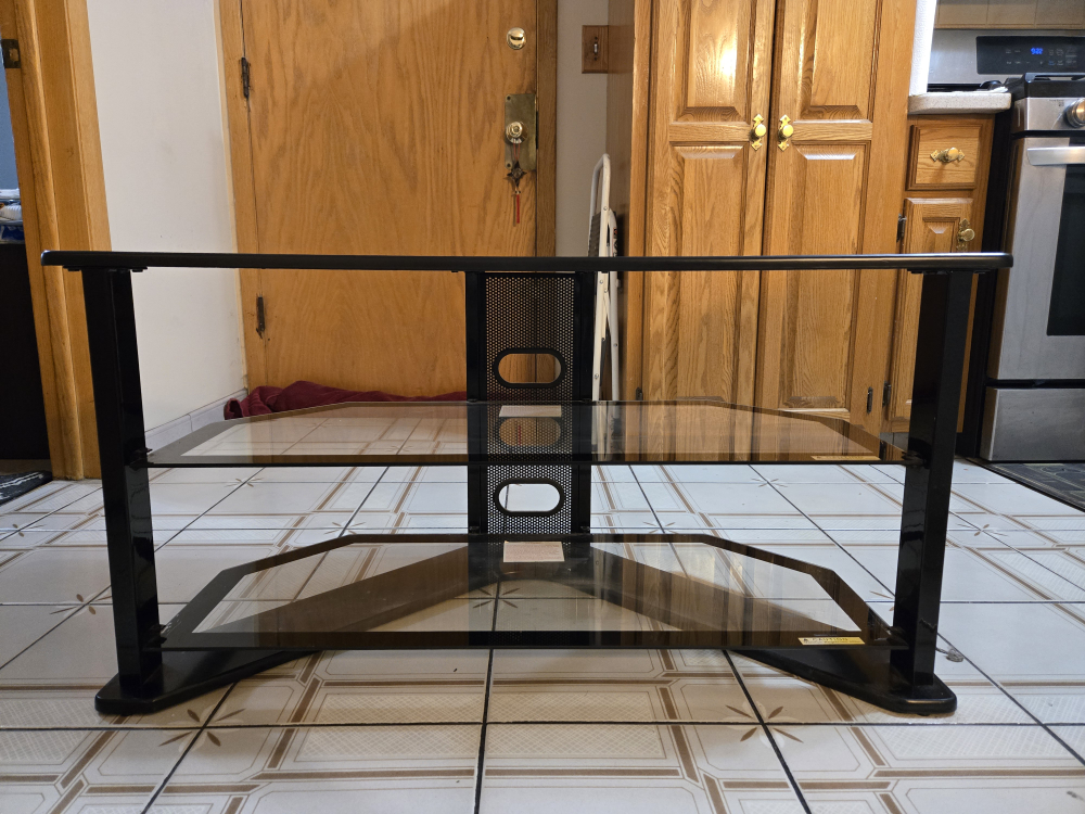 Black Corner TV Stand with Glass Shelves - photo 2