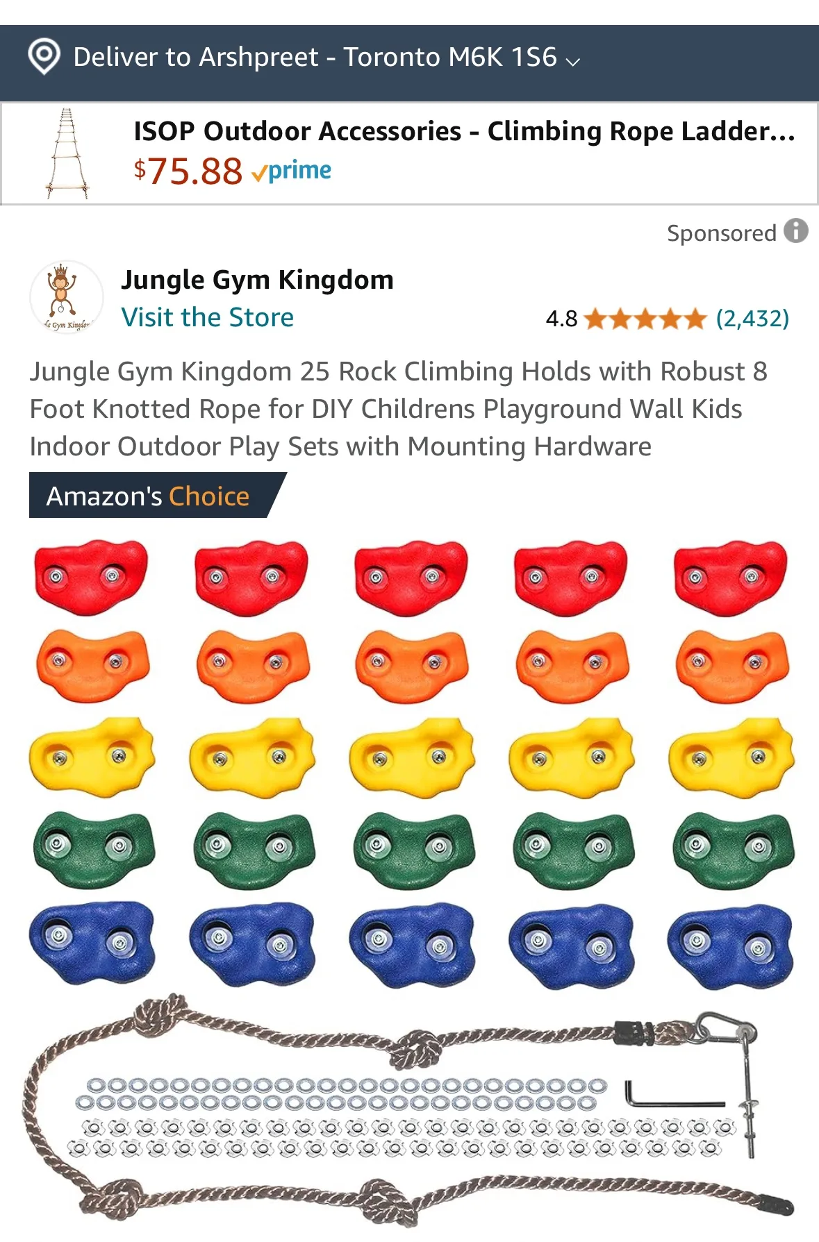 25 Rock Climbing Holds with Rope for DIY Playground image indicator(5)