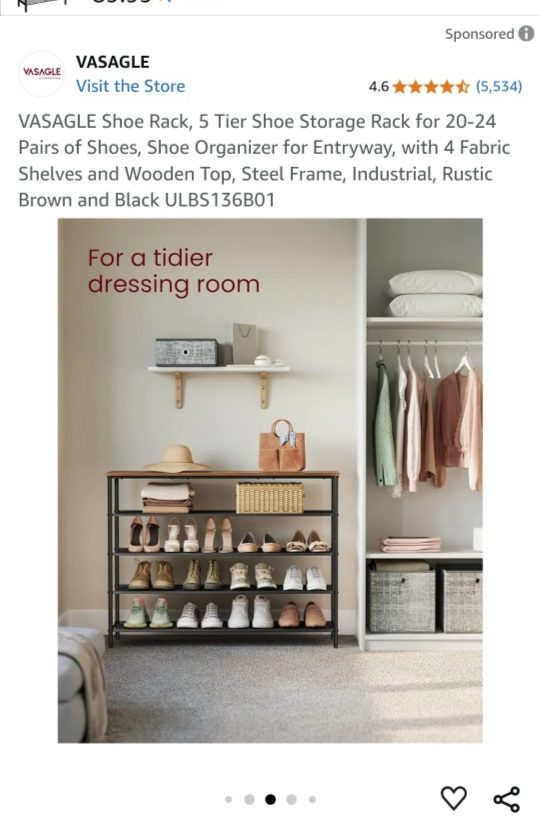 VASAGLE 5-Tier Shoe Rack