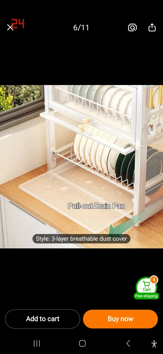 White 3 Tier Dish Rack with Pull Out Tray image indicator(3)