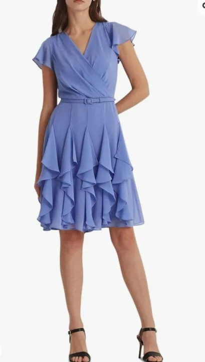 NEW Ralph Lauren Women's Ruffle-Trim Chiffon Dress - Size 8 image indicator(2)