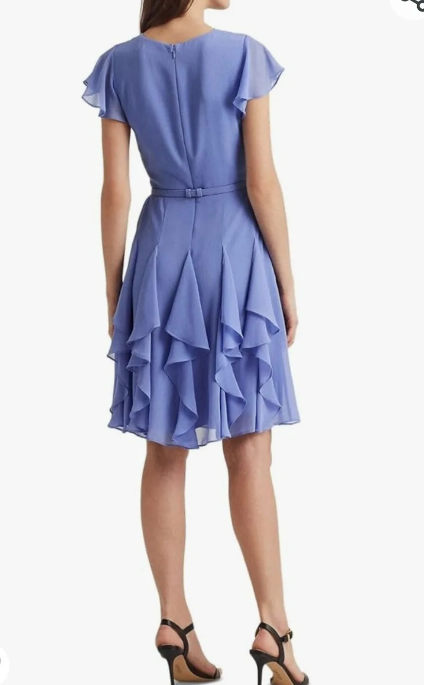 NEW Ralph Lauren Women's Ruffle-Trim Chiffon Dress - Size 8 image indicator(4)