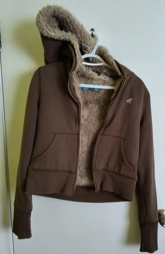 Brown Faux Fur Lined Hoodie 🧡 thumbnail