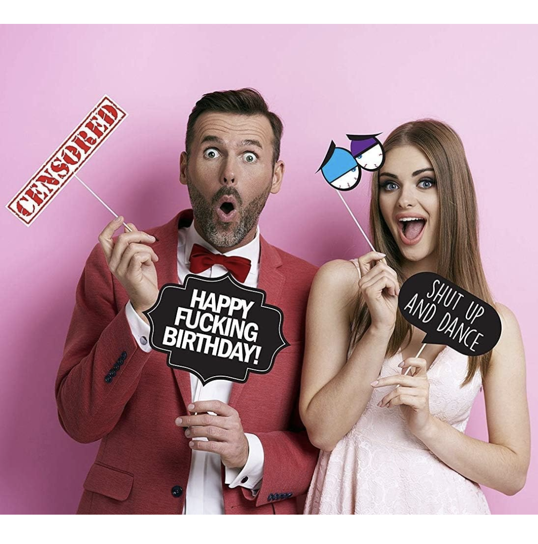 Funny Birthday Photo Booth Props - 45 Pieces