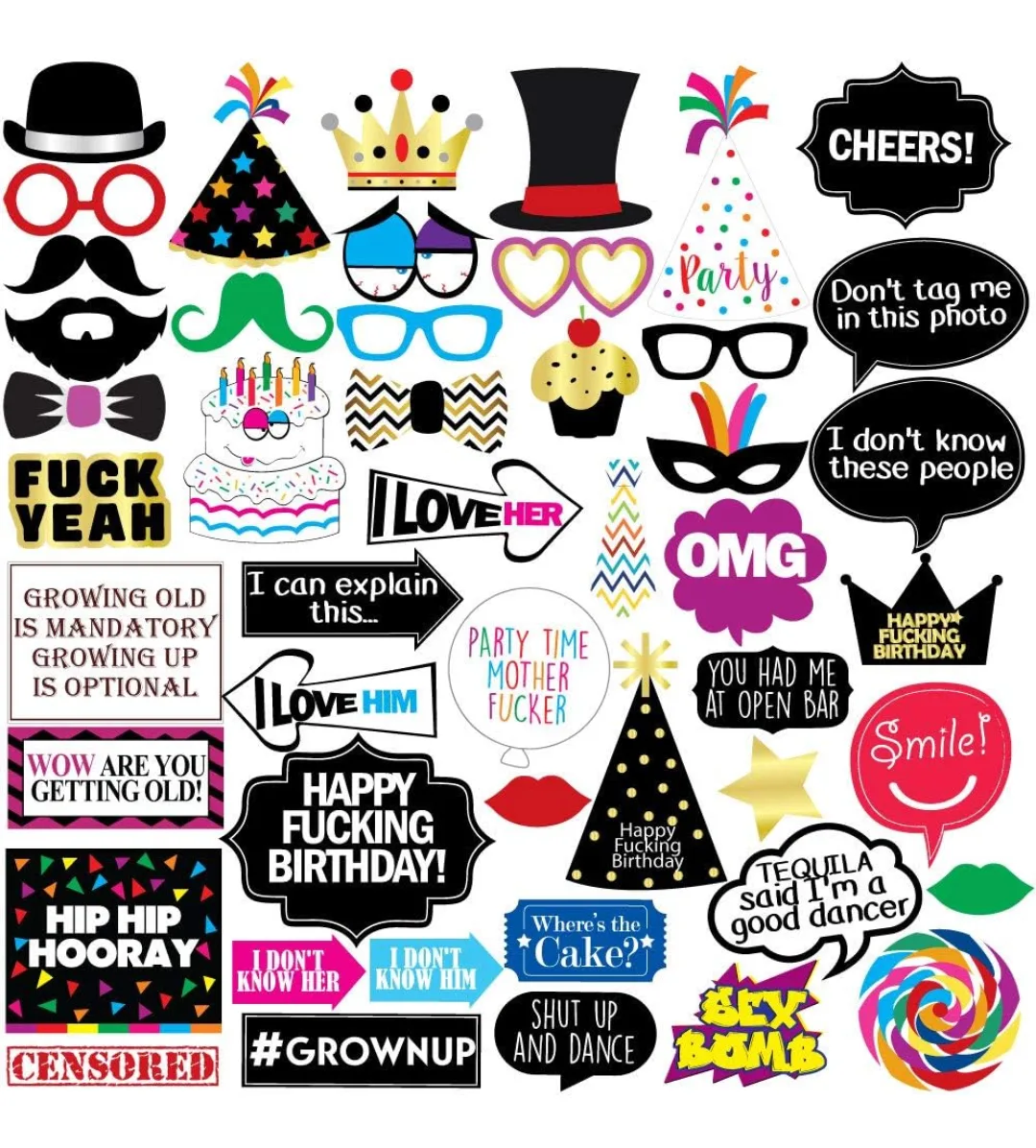 Funny Birthday Photo Booth Props - 45 Pieces image indicator(3)