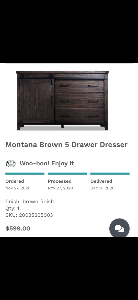 5 Drawer Dresser with Sliding Door, Rustic Look