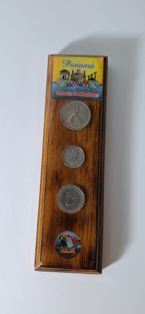 Panama Souvenir Wooden Plaque with Coins