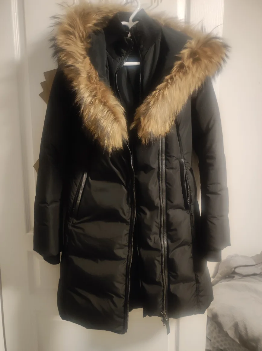 Black Winter Coat with Fur Hood thumbnail