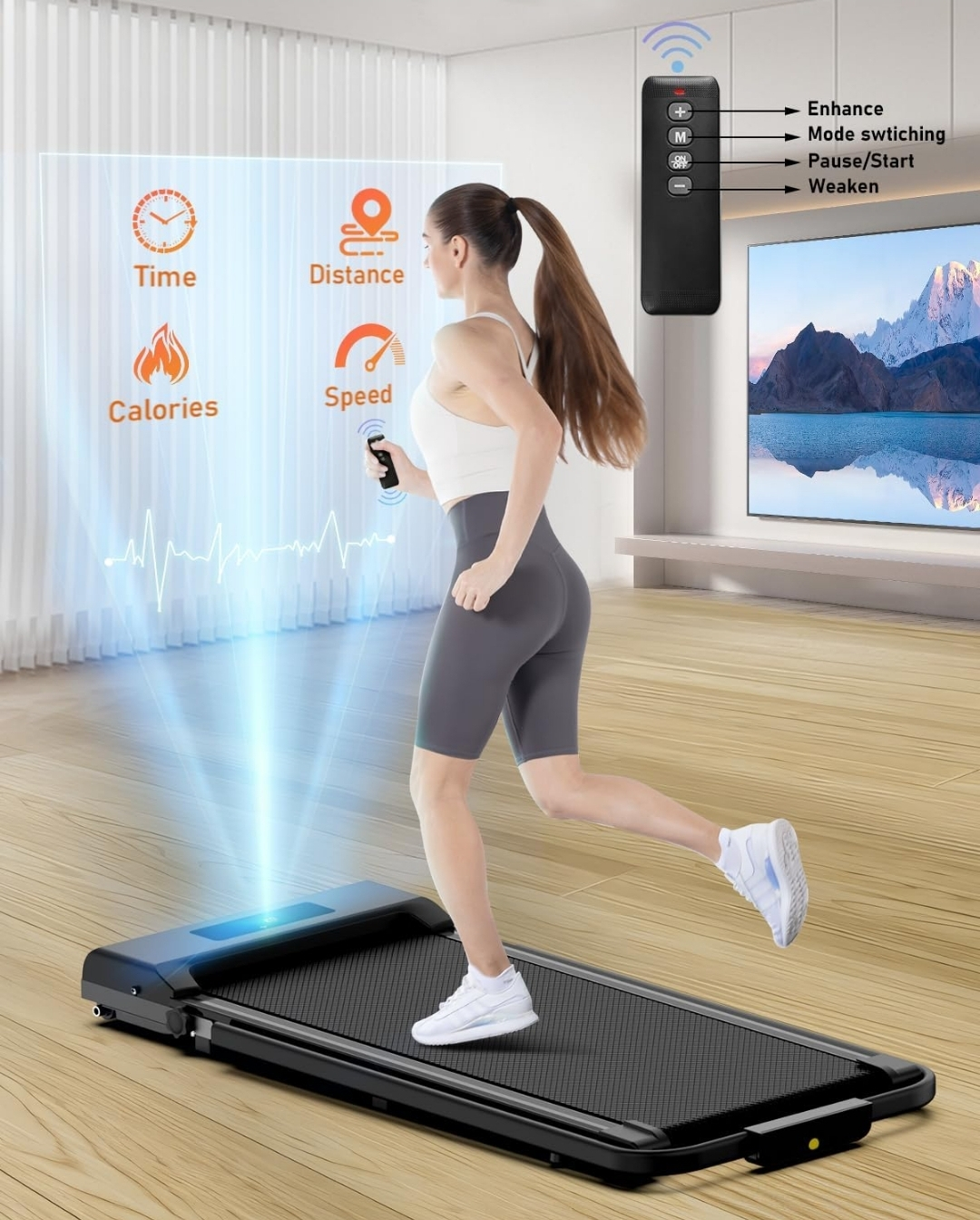 Foldable Walking Pad with Handle Bar,