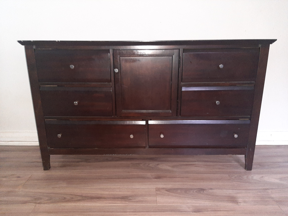 Dark Brown Dresser with 6 Drawers and a Cabinet