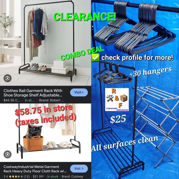 Metal Garment Clothes Rack Shoe Storage W 16.5", D 44", H 57" thumbnail
