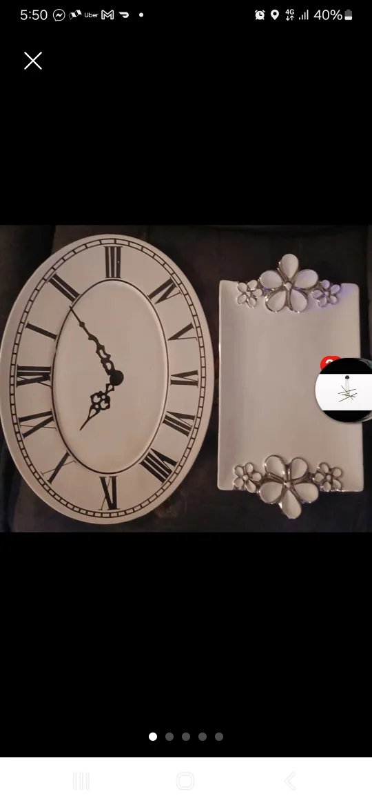 Serving Tray Clock Design 17 x 13/Verdici  Flower Design 15 x 9 thumbnail