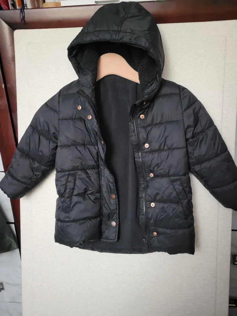 Black Puffer Jacket with Fleece Lining image indicator(3)