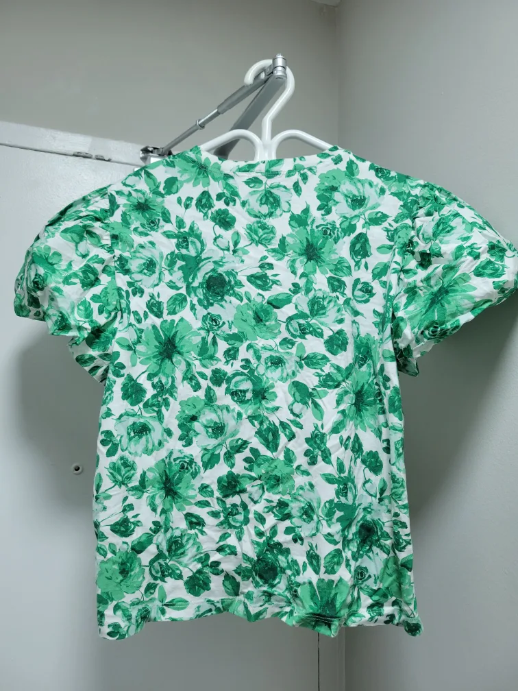 Zara Green Floral Puff Sleeve Top - Size L image indicator(2)