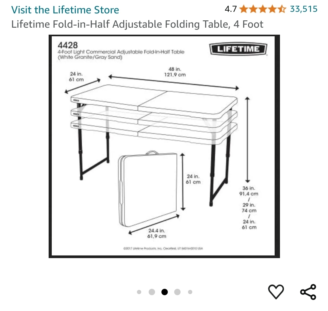 Lifetime Fold-In-Half Adjustable Folding Table, 4 Foot - photo 3