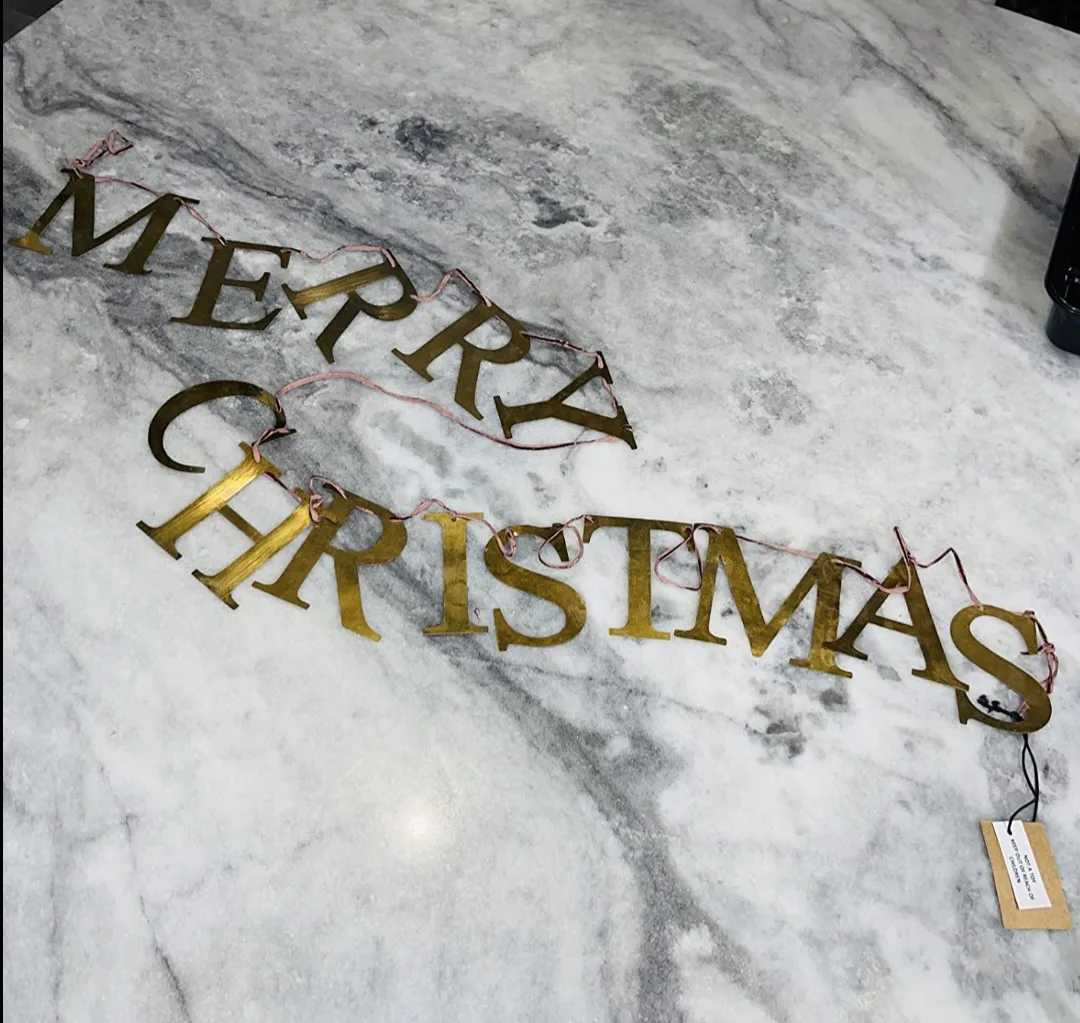 55" Merry Christmas, Brass Finish Metal Garland Banner image indicator(8)