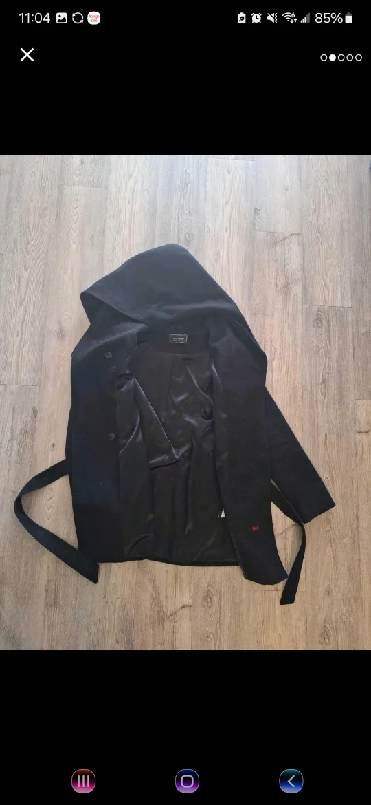 Black Wool Coat with Hood image indicator(2)