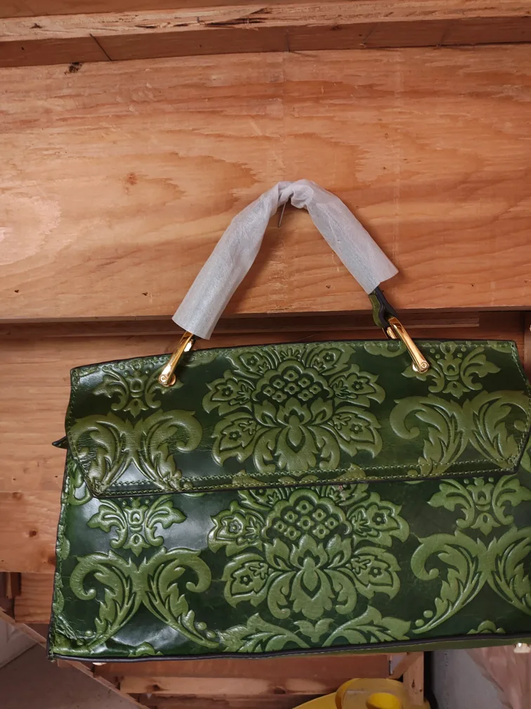 Green Leather Handbag with Floral Embossed Design (Sales) image indicator(3)