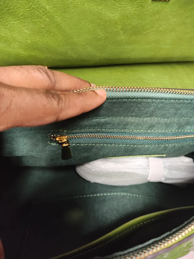 Green Leather Handbag with Floral Embossed Design (Sales) image indicator(6)