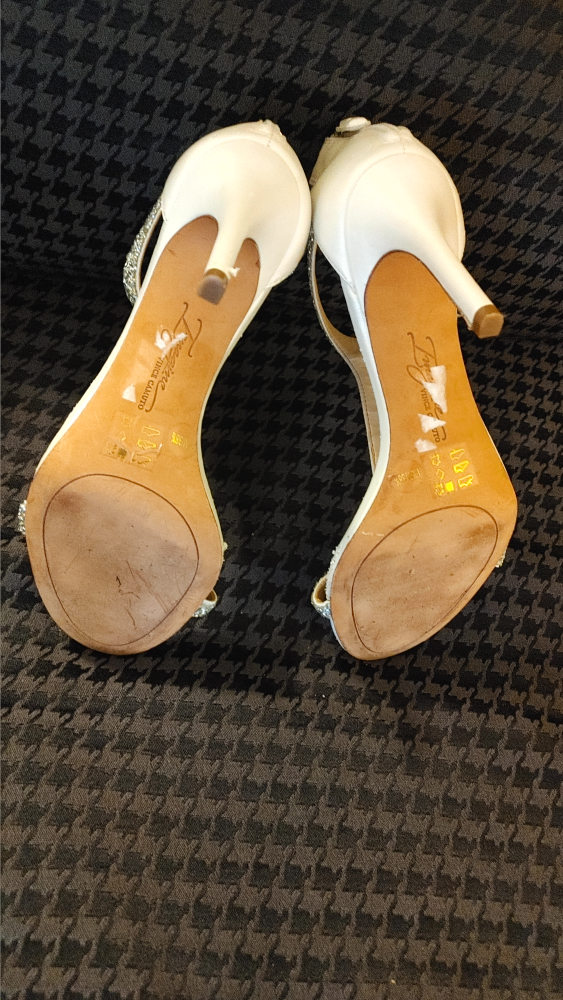 White T-Strap Heels with Rhinestones - photo 3
