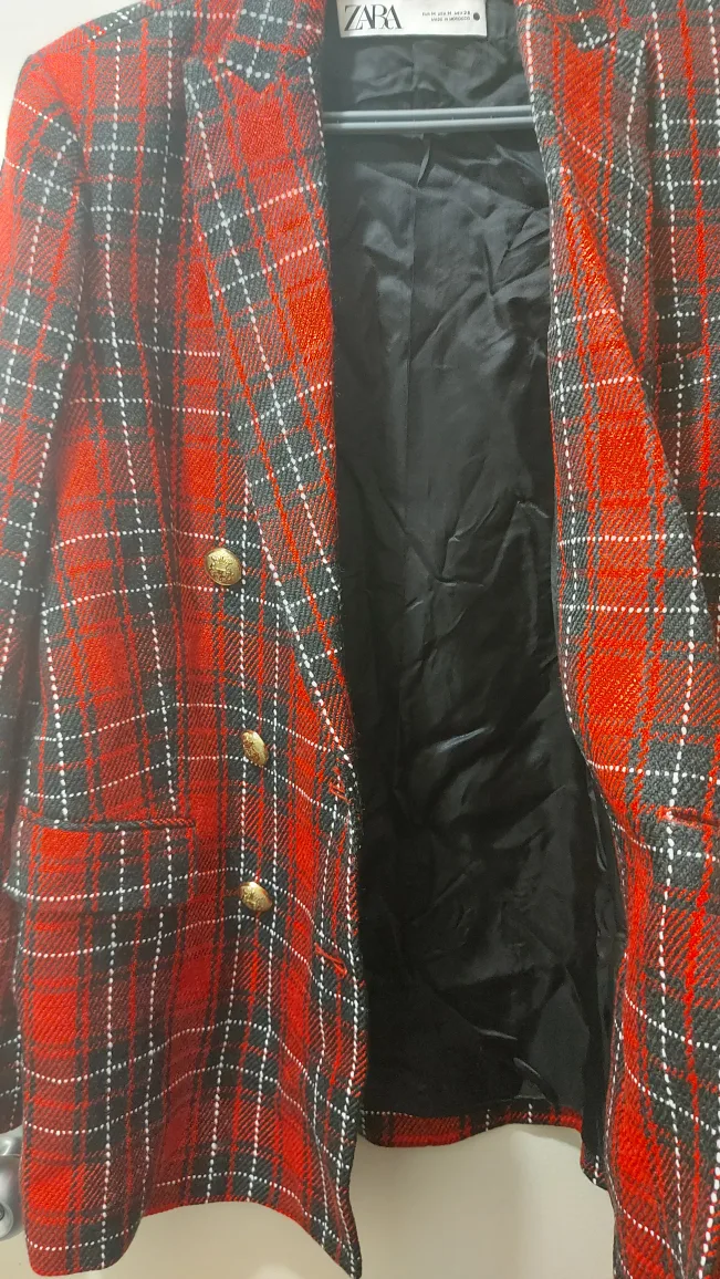 Zara Red Plaid Blazer image indicator(5)