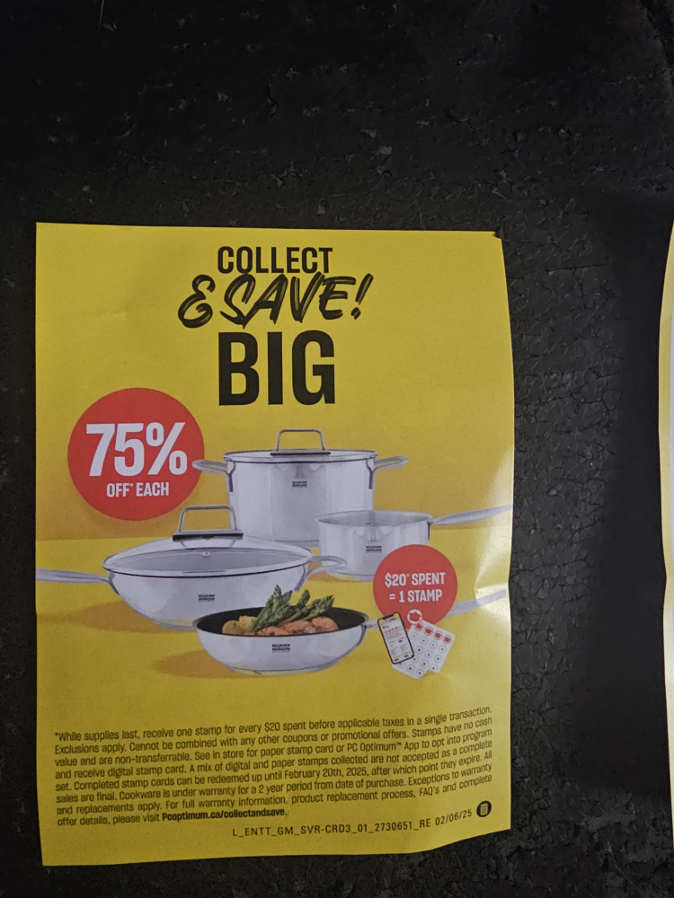 stamps for 75% off pots at zehrs