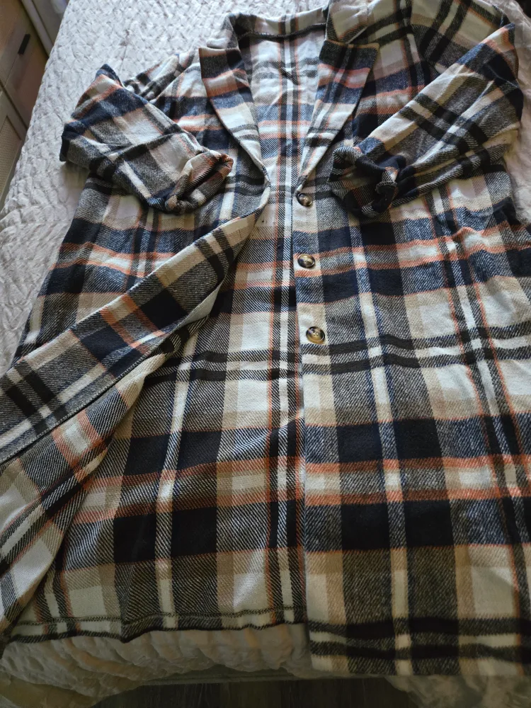 Long Plaid Flannel Jacket image indicator(2)