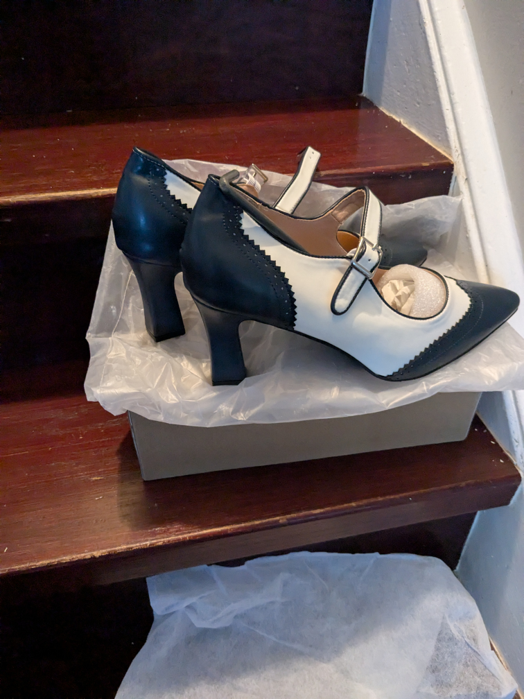 White and Black Two-Tone Heels