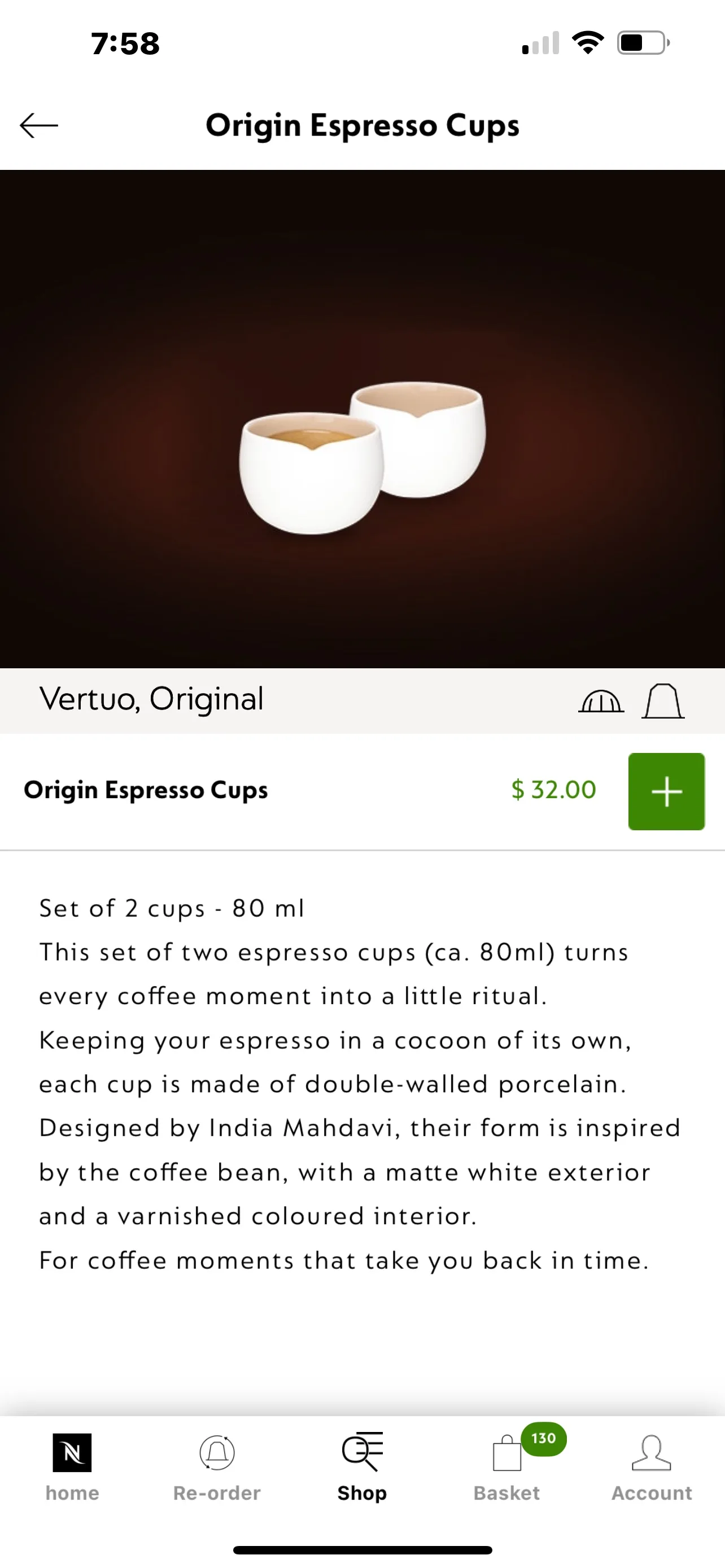 NEW NESPRESSO ORIGIN COLLECTION ESPRESSO CUPS 2 PACK image indicator(5)