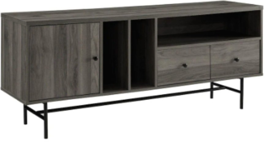 Walker Edison 60" TV Console with Record Storage - Slate Grey - photo 2