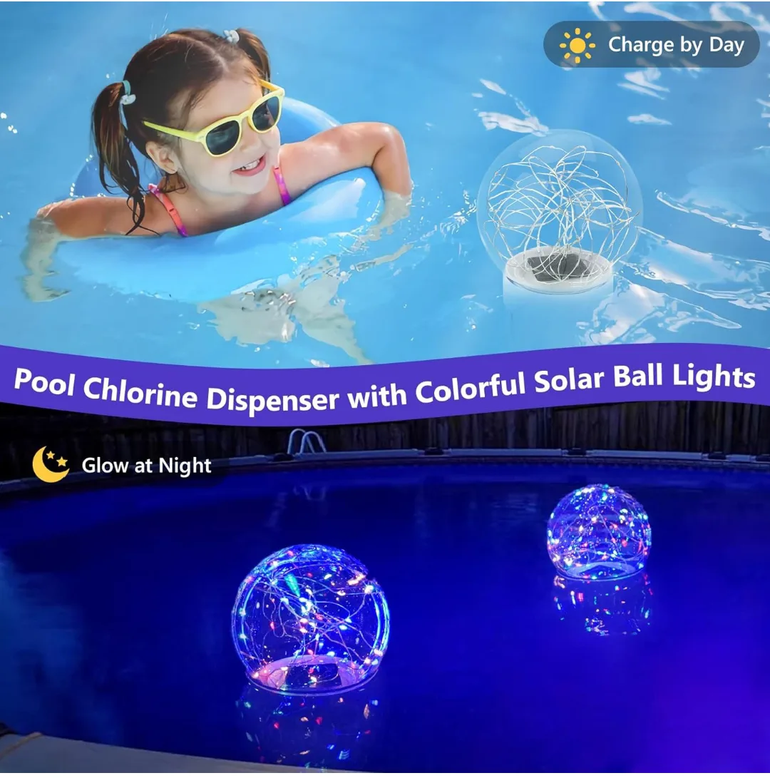 Pool Chlorine Dispenser with Solar Ball Lights image indicator(2)