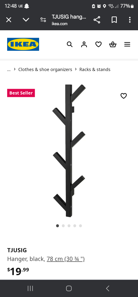 IKEA TJUSIG Hanger - Black - 78 cm